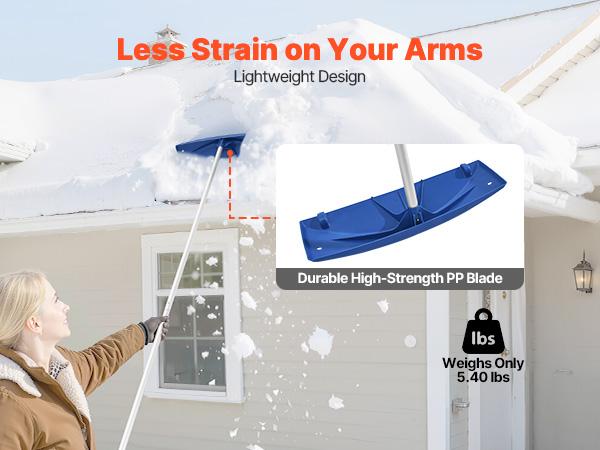 VEVOR Snow Roof Rake, 24 in PP Plastic Blade, 3.8-18.2 ft Adjustable Roof Snow Scraper with Wheels, Anti-Slip Handle Snows Removal Tool, Lightweight House Rooftop Rake for Leaves Debris Removal