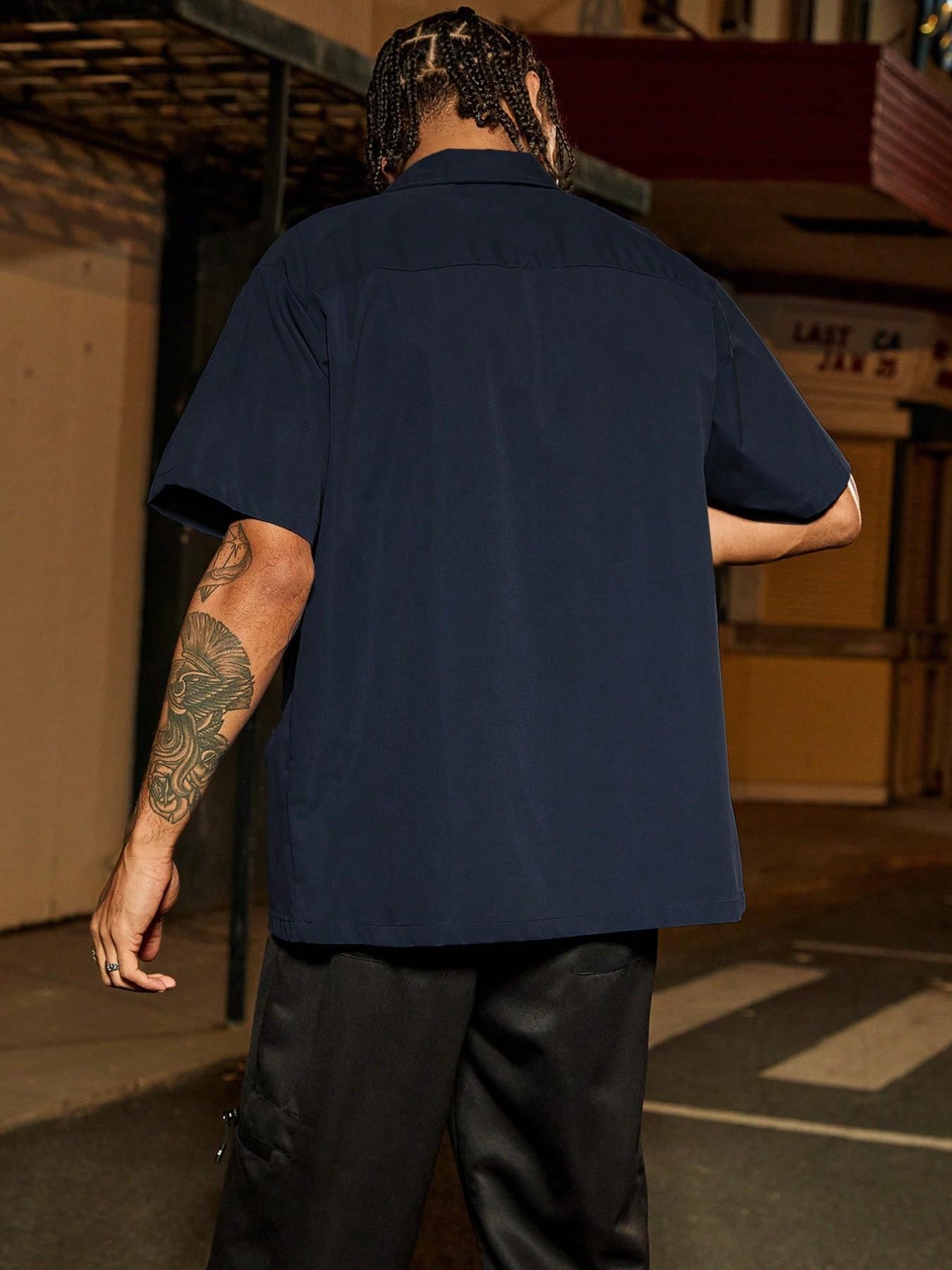 High Street Button Up Shirt, Button Down Front Boxy Short Sleeve Utility Pocket Shirt for Y2K Streetwear, City Walk, Travel, Weekend and Casual Daily Outfits