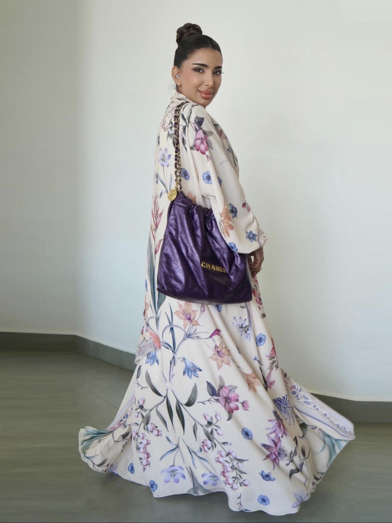 Muslim Women's Abaya Set with Hijab, Elegant Simple Floral Print Long Robe Jacket, Casual Party Beachwear, All Seasons Wear