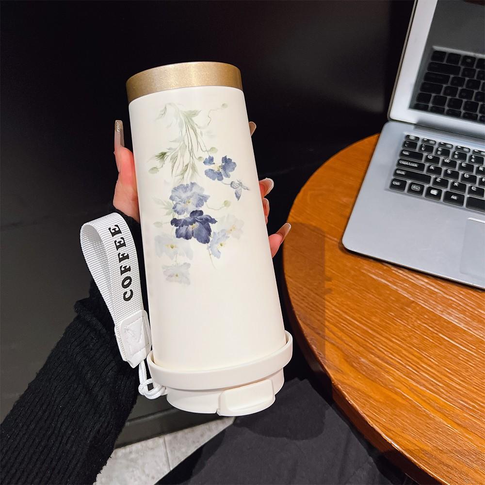Abstract Floral Coffee Cup, Portable Insulated Tumbler, Keeps Drinks Hot/cold, Boho Style, Ideal for Office, Travel, Sports, Golf