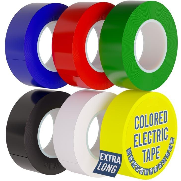 6 Pack Color Vinyl Electrical Tape,  Flame Heat & Weather Resistant IndoorOutdoor High-Temperature Professional Grade Electric Wire Colored Tape 3/4 in x 30 FT x 7 Mil E Tape