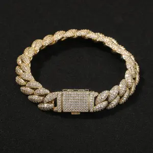 [ICE HUE] 18K Gold Vacuum Plated Copper Cuba Bracelet with 5A+ Sri Lanka Zircon Full Diamond, Miami-Italy-Mexico & Micro Inspired, Hip Hop Style Luxury Costume Jewelry for Men & Women, Daily Wear Gift Idea
