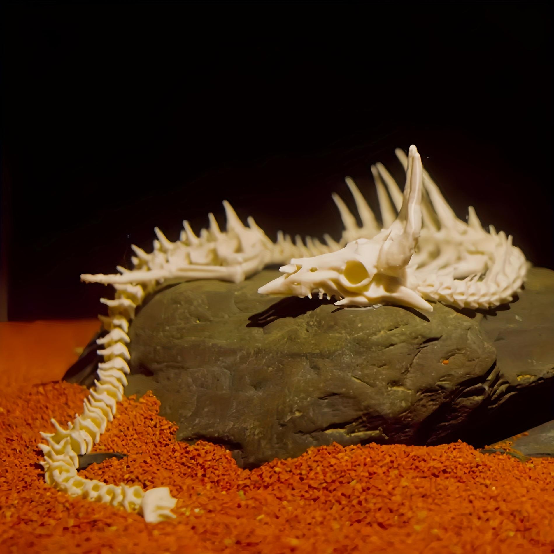 Dragon Skeleton Statue with Movable Joints - Black and White Plastic Sculpture, Suitable for Indoor/Outdoor Decoration, Aquarium Scenes, Halloween, Christmas, Thanksgiving - No Electricity Required, Halloween Decoration, Detailed Craftsmanship