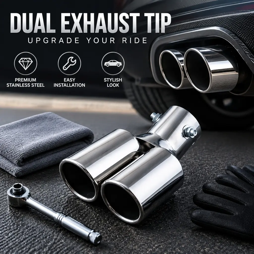 Universal Car Mod Exhaust Muffler Tip, Y-Shape Dual Outlet 63mm Inlet Stainless Steel Tail Pipe Decorative Cover,Pre-lit