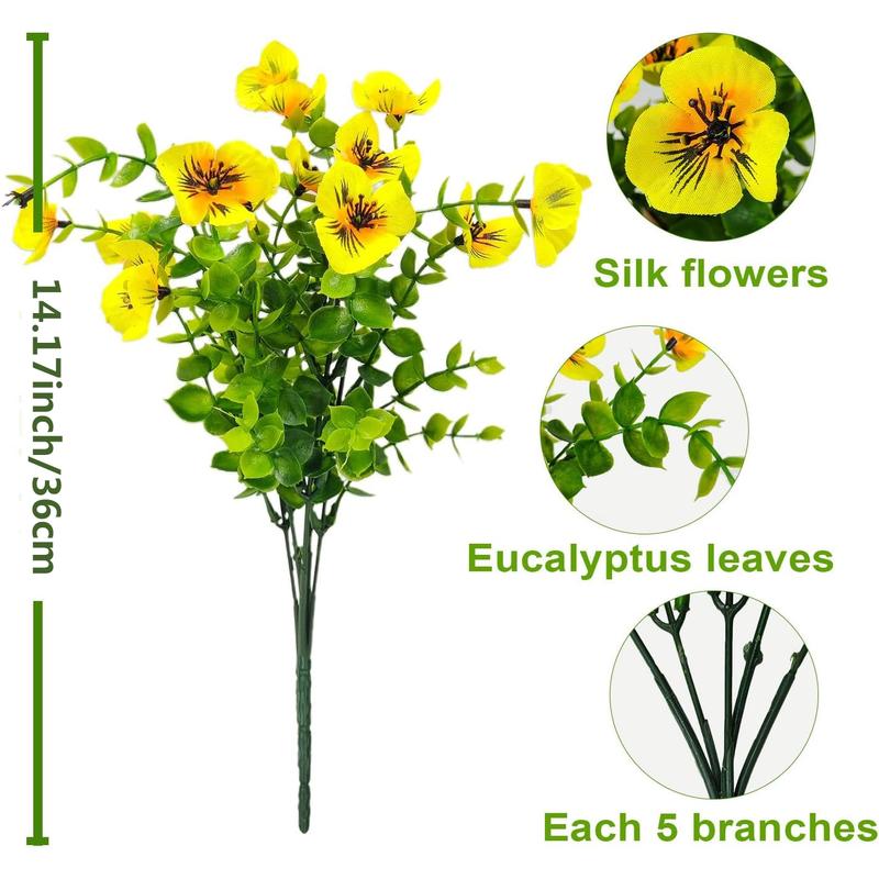 Artificial Pansy Flower, 12pcs/set Fake Silk Pansy, Faux Plastic Plants for Home Outside Garden Planter Front Door Porch Yard Patio Decor, Ornaments
