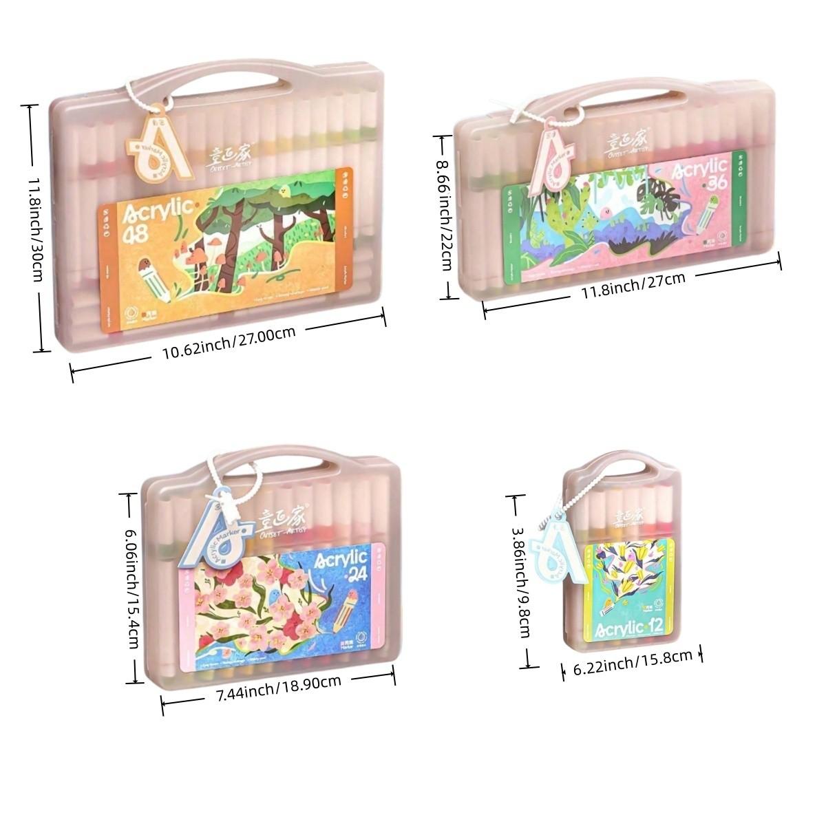 Set of 48/36/24 Color Acrylic Markers, Soft Tips, DIY, Layering, Water Washable, Strong Coverage, Ideal for Art Classes, Student Use