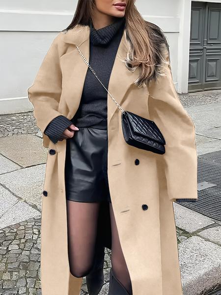 Women's Long Woolen Coat Jackets, Casual Loose-Fitting Overcoat with Double Button Front, Fall & Winter Fashion Outerwear for Women Women's Long Woolen Coat Jackets, Casual Loose-Fitting Overcoat with Double Button Front, Fall & Winter Fashion Outerwear for Women