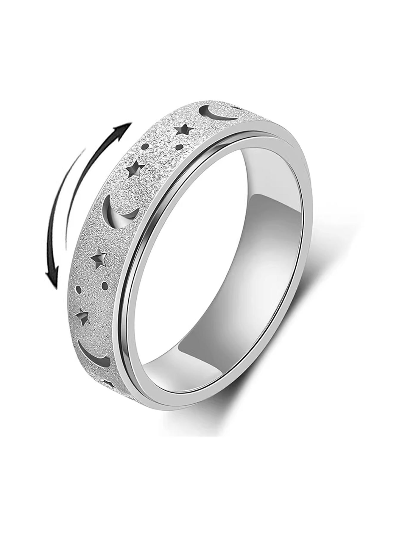 Xun Frosted Hollowed Unisex Stress Relief Anxiety Ring /6mm Stainless Steel Spinning Ring, A Great Stress Relief Item for Both Men and Women, Frosted Shiny Surface # Jewelry/Stainless Steel/Couples/Festivals/Parties/Ideal Gift
