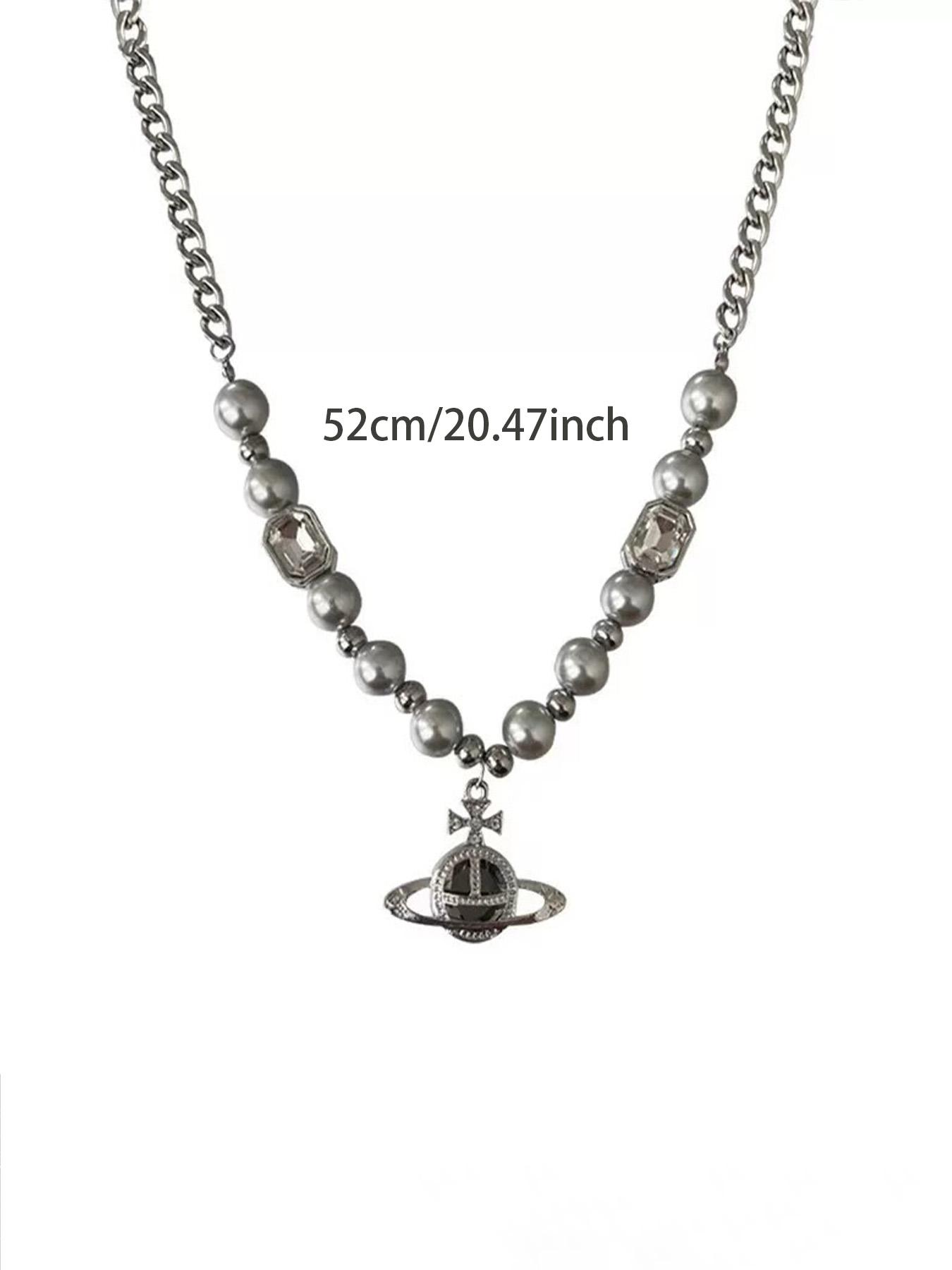 Fashionable Saturn Gray Pearl Pendant Necklace Unisex Hip-Hop Style & Sweater Chain Accessory Charm Necklaces Elevate Everyday Outfits with This Delicate, Trendy Jewelry Gift