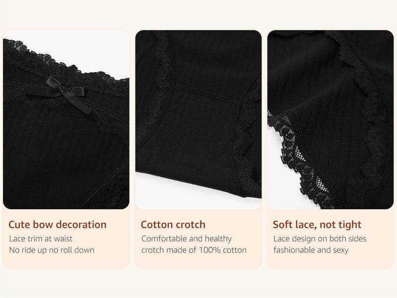 LEVAO 4/6 Pack Women Cotton Underwear Ladies Briefs with Breathable Lace Comfortable Low Waist Panties