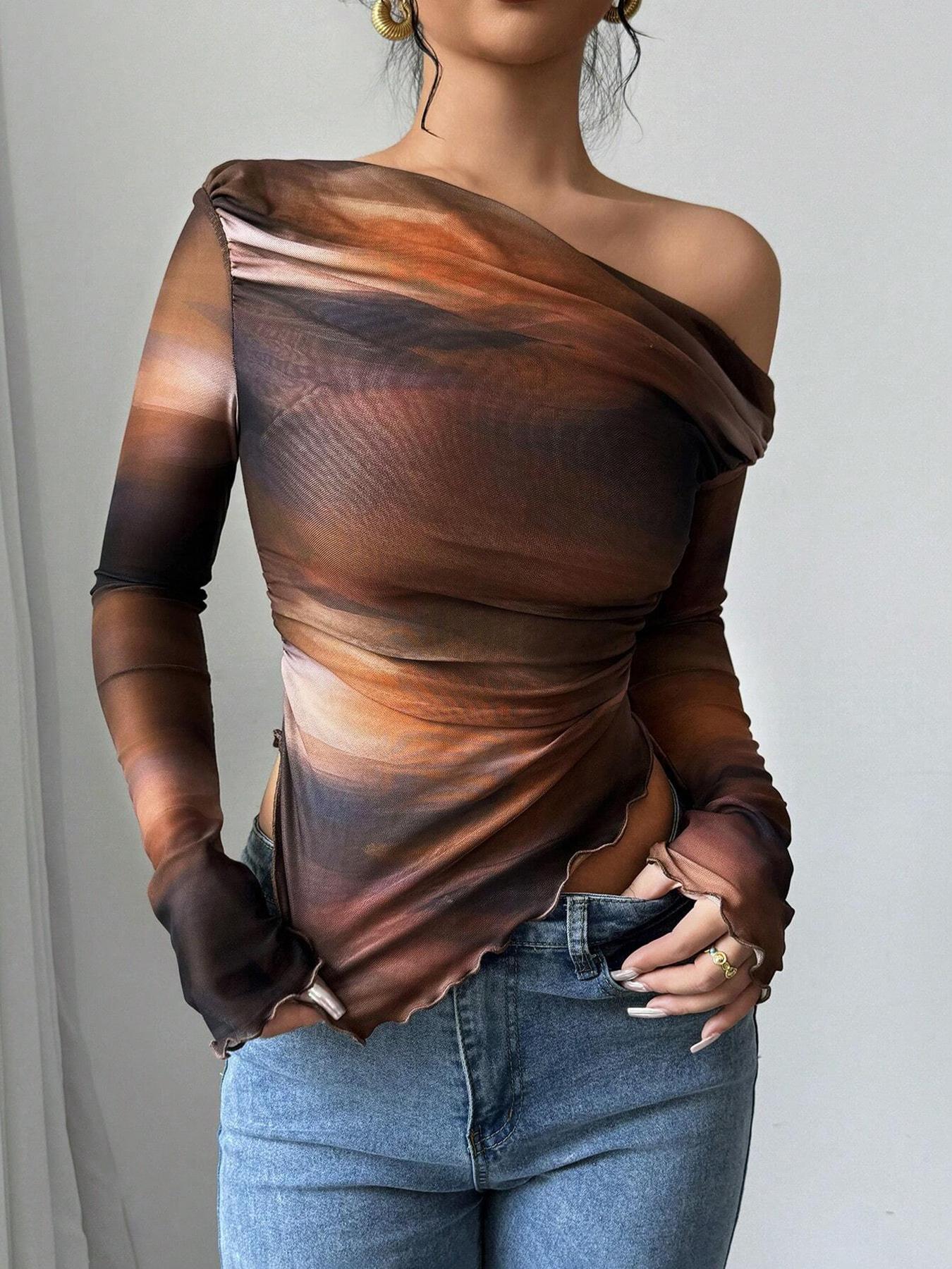 Women's Long Sleeve T-Shirt, Fashionable Casual Comfortable Slim Fit, Printed Drop Shoulder Design, Perfect for Daily Wear