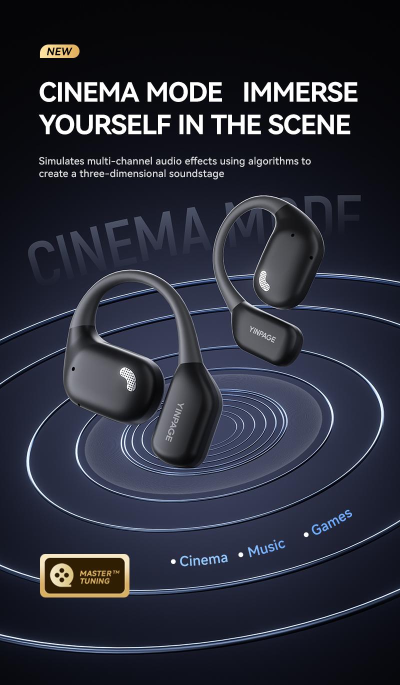 YINPAGE Open Air Mic Headset IPX5 Waterproof Sport Headphone with Charging Case for Outdoor Activities Wireless Sport Earbuds 88dB Audio Chargeable Electronic Black