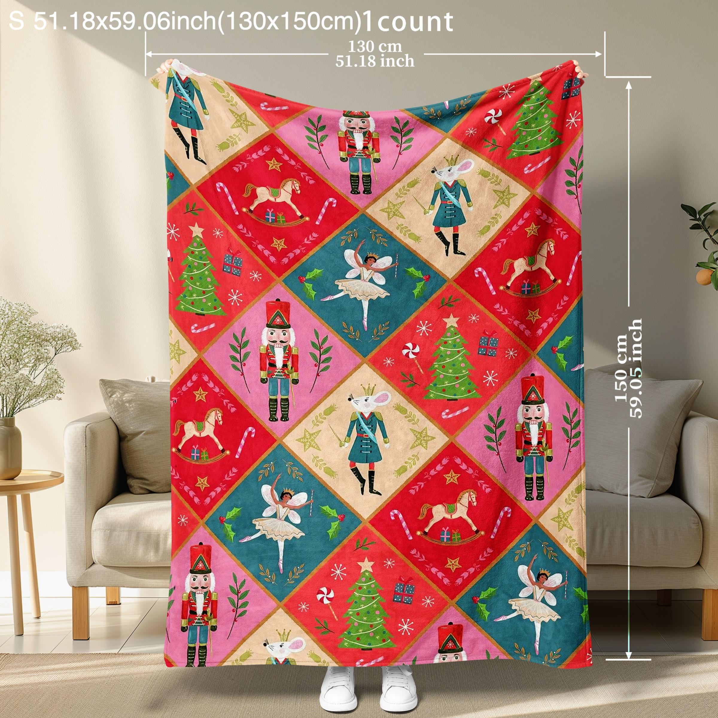 Royal Opera Modern Christmas Flannel Blanket, Nutcracker Design, Multi-Season Use, Ideal Gift, Stain Resistant Fabric