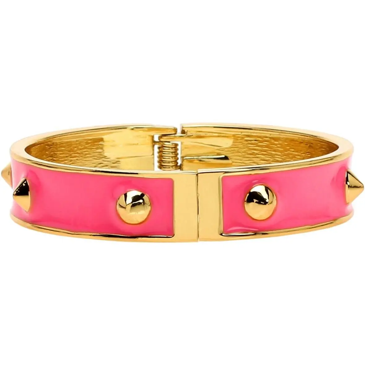 Punk Spiked Hot  Fuchsia Metal  Tone Clasp Bangle Bracelet