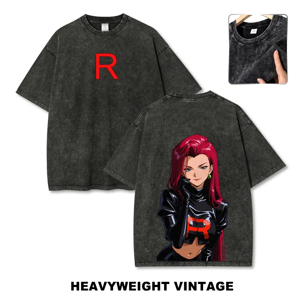 Unisex Jessie, Core Member of Team Rocket pocket Graphic Washed T-Shirt Personalized Pattern Y2k Clothing Round Neck Washed T-Shirt,Women's Clothing 100% Cotton, Menswear, Top, Vintage Style,Summer Casual Oversized