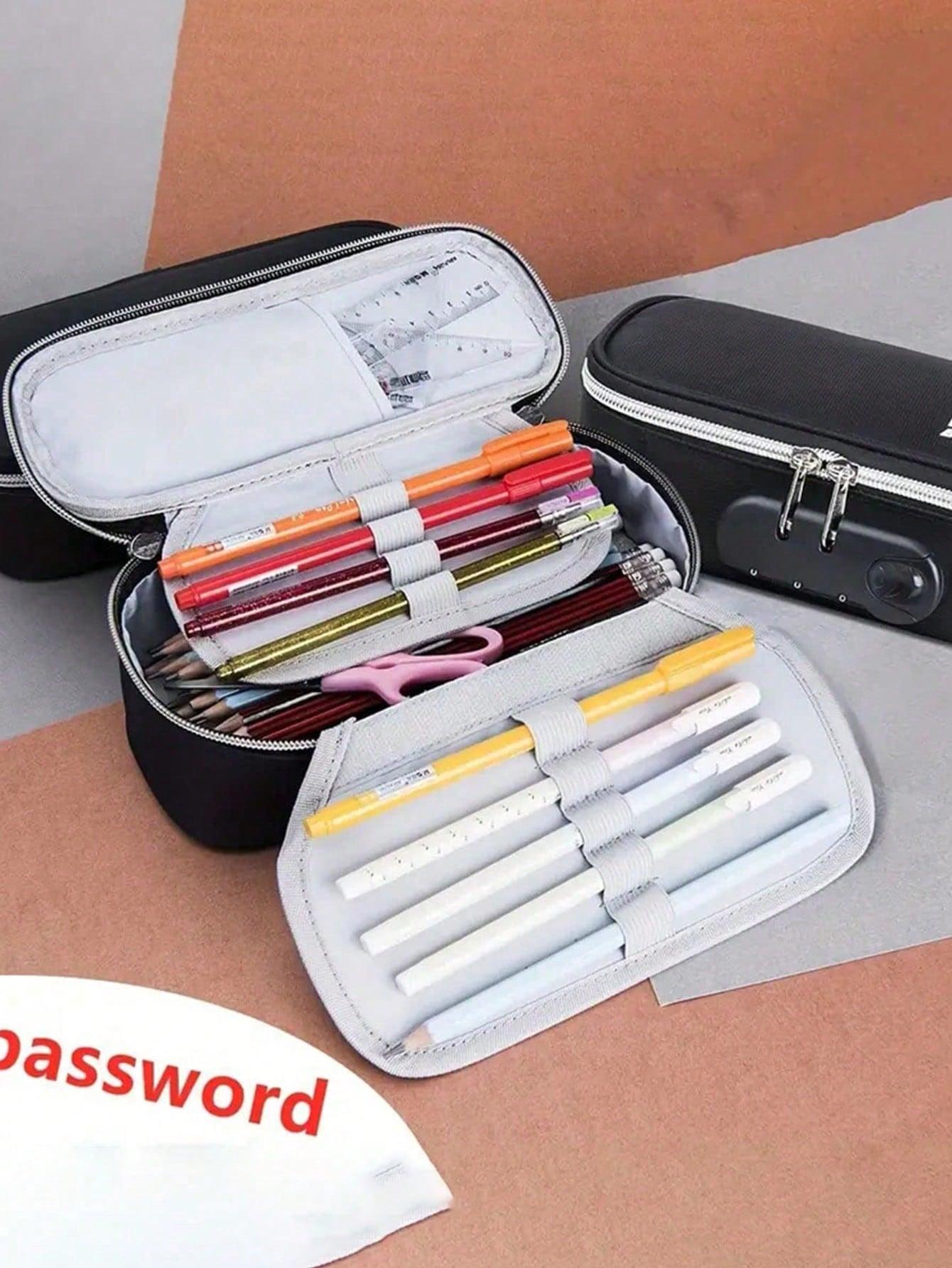 Portable Multifunctional Storage Box, Handheld Combination Lock Pencil Case, Boy Canvas Stationery Box, School Student Large Capacity