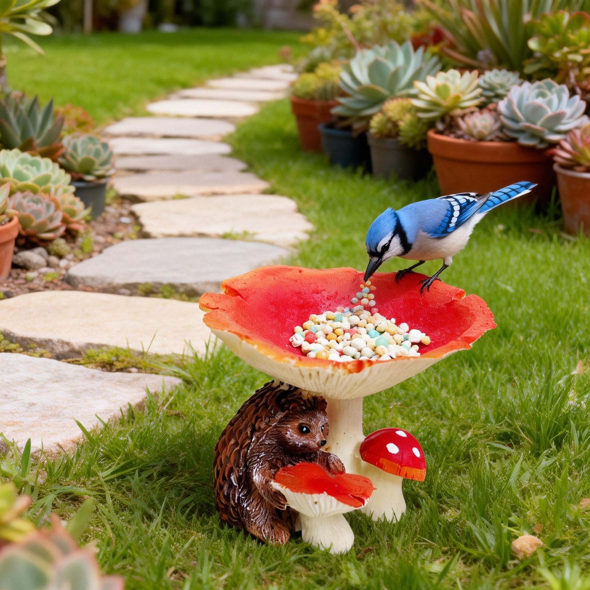 Creative Hummingbird Feeder, Mushroom-Shaped Outdoor Pet Feeder, Ground-Standing Garden Decoration, Ideal for Landscape Enhancement