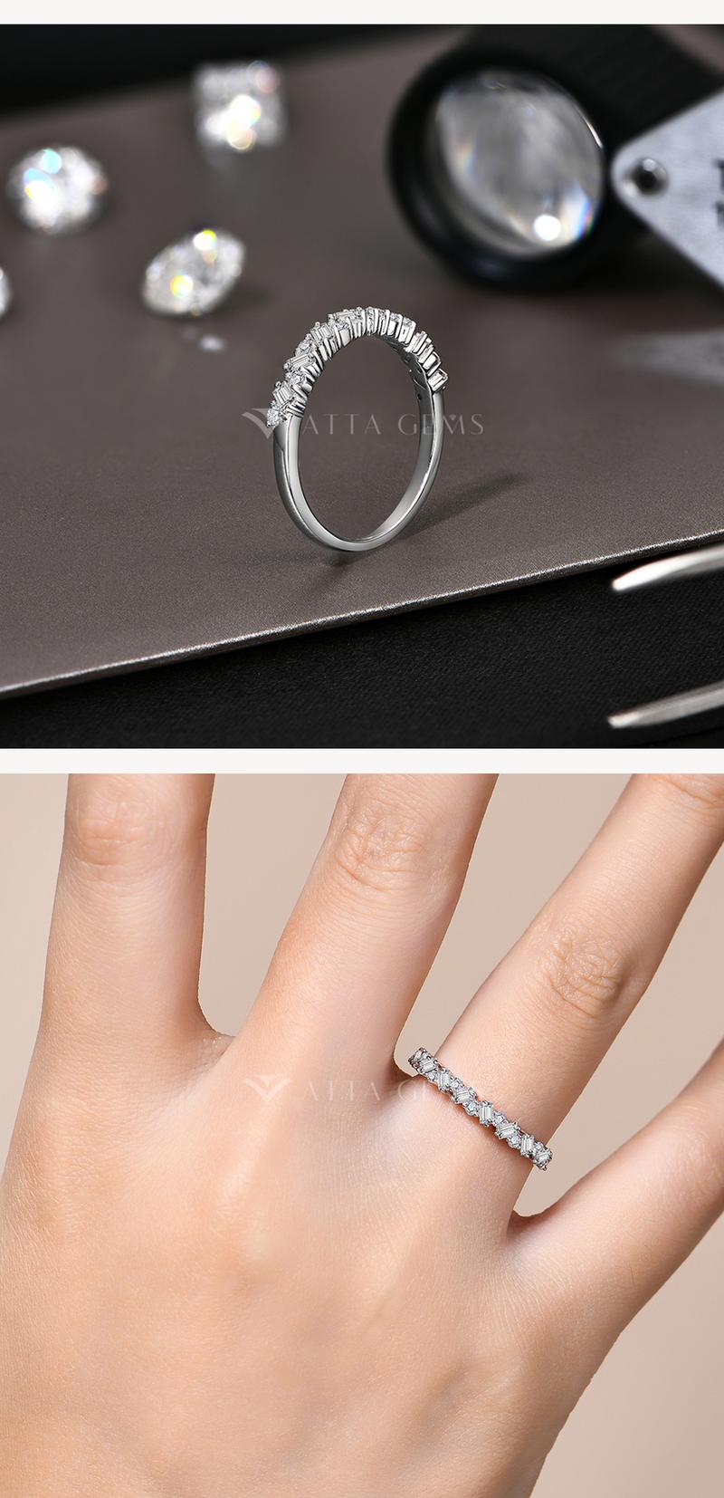 Sparkling Synthetic Moissanite Rings for Women D Color VVS1 Baguette Matching S925 Sterling Silver Wedding Band Engagement Jewelry Gift R224