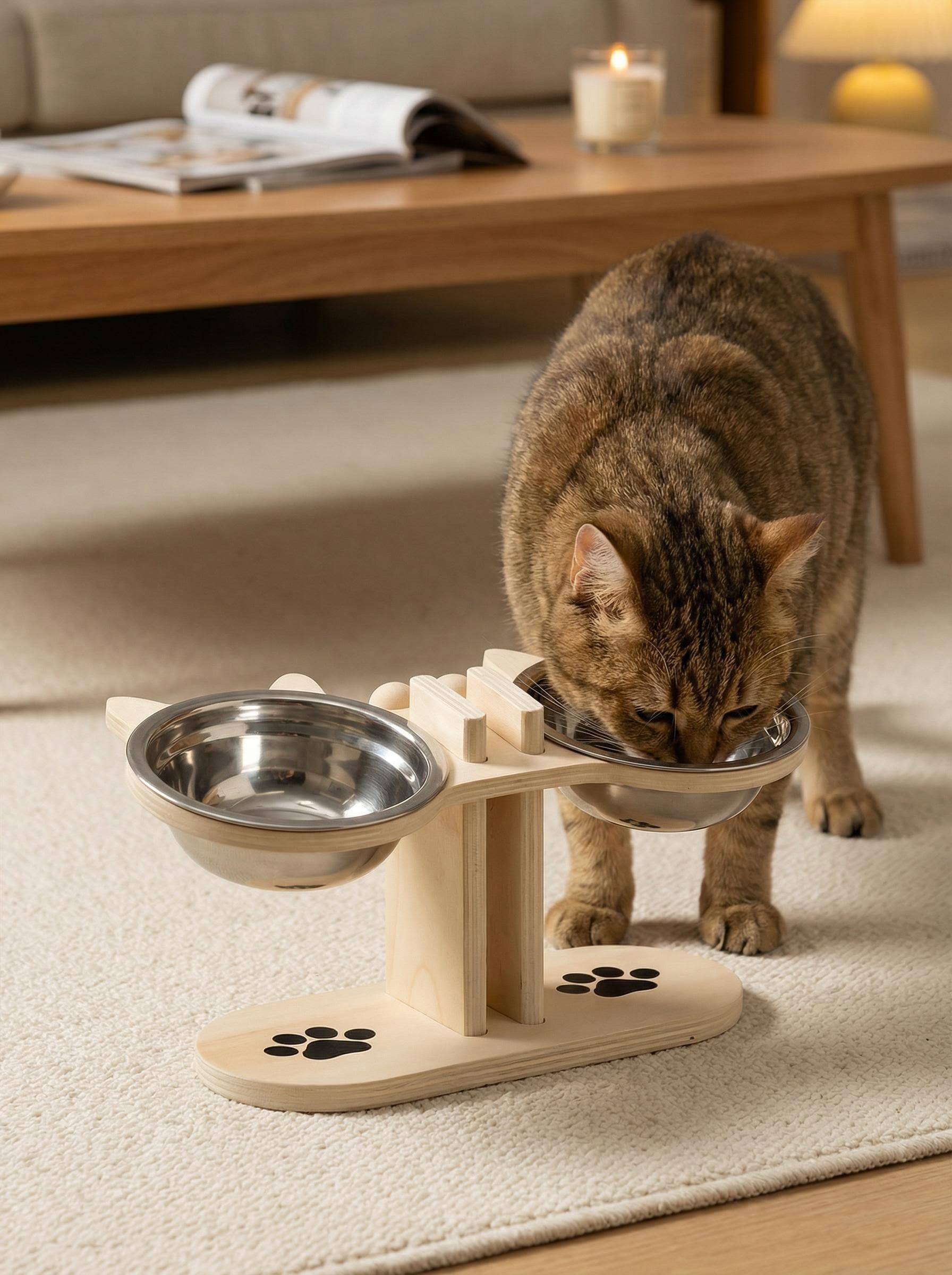 Multi-Layer Elevated Cat Feeder with Pet Food Bowl, Includes 3 Stands, Easy Assembly & Portable Design, Ideal for Multiple Cats