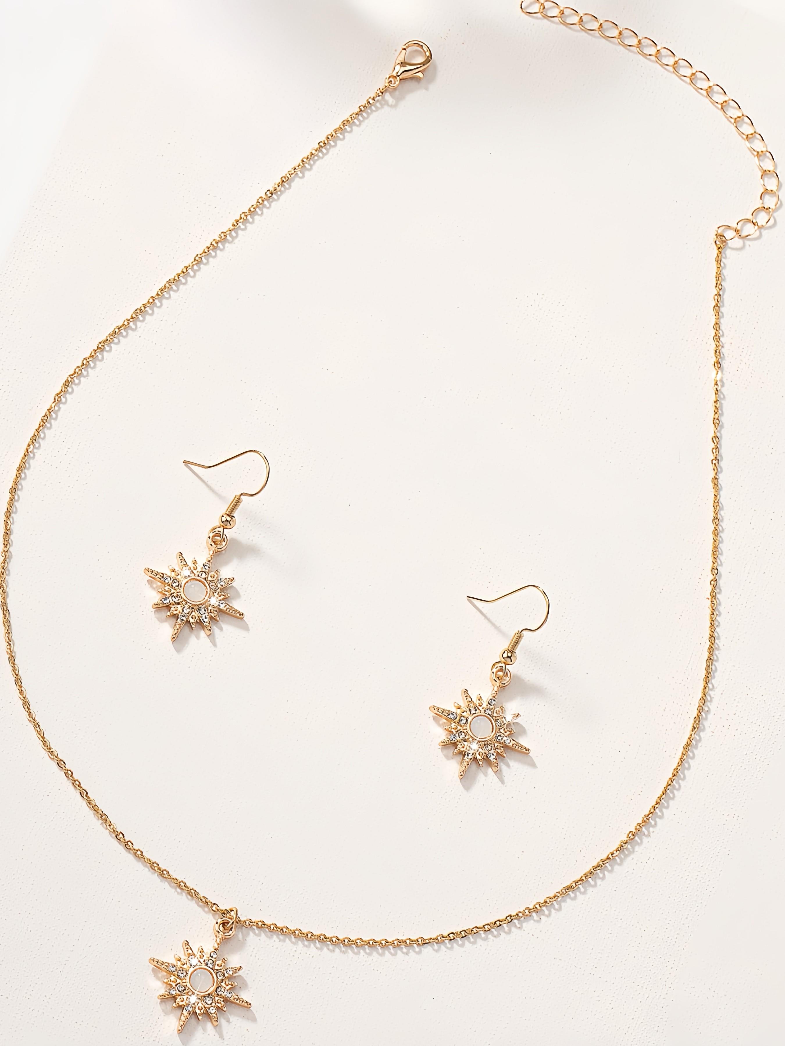 Women's Starburst Necklace Earrings Set, Elegant Starburst Jewelry, Wedding Gift Set, Perfect for Special Occasions