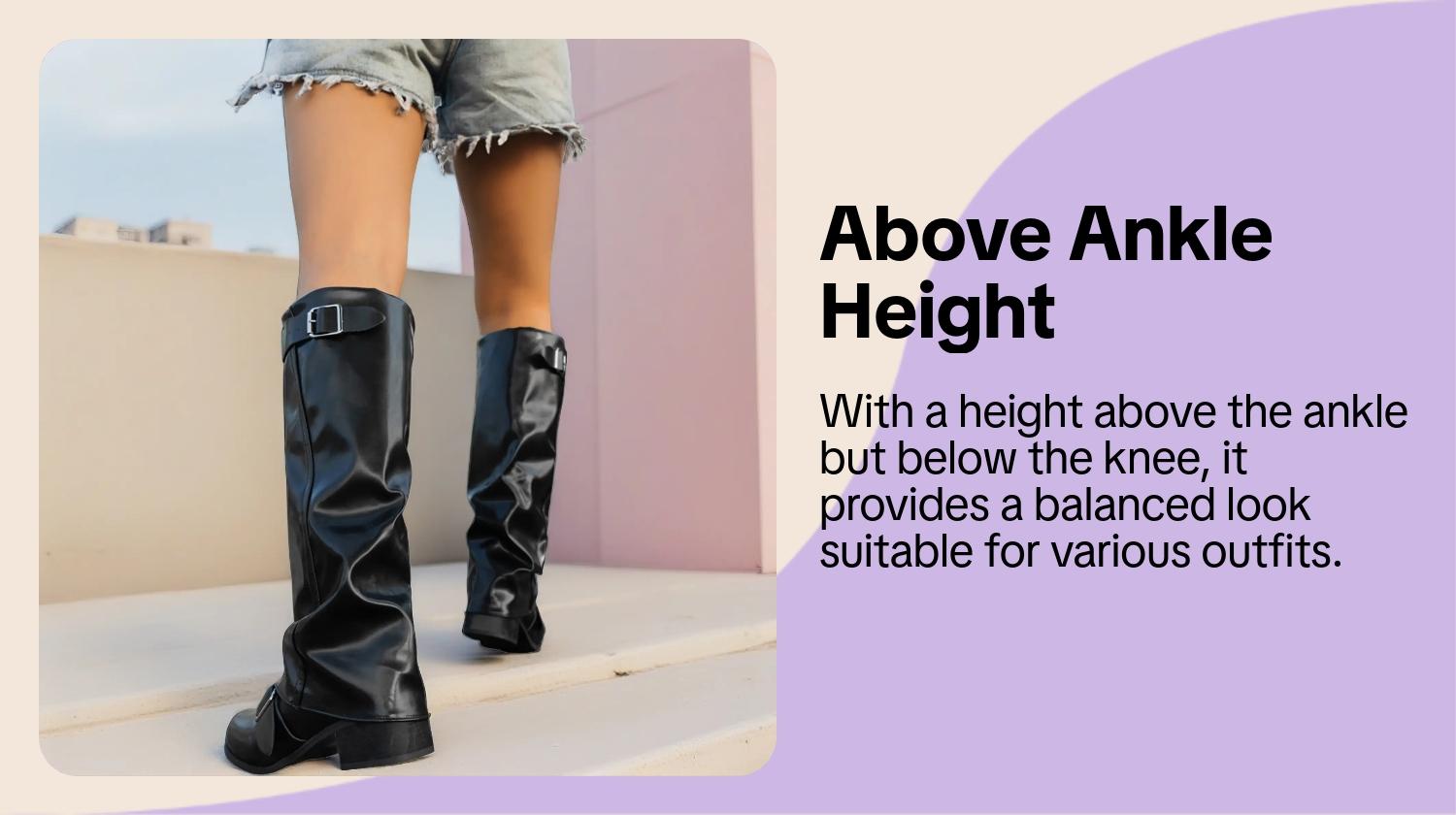 Women's Fashion Faux Leather Low Heel Boots, Casual Belted Knee High Boots, Round Toe Rubber Sole, Fall & Winter Style, Pull On Boots