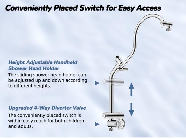 Hibbent Upgraded 13'' Shower Head Combo, High Pressure 5-spray Rainfall Showerhead, Stainless Steel 4 Modes Handheld Spray, All Metal 4-way Diverter Valve, Extension Arm, 71'' Hose and Holder, Chrome
