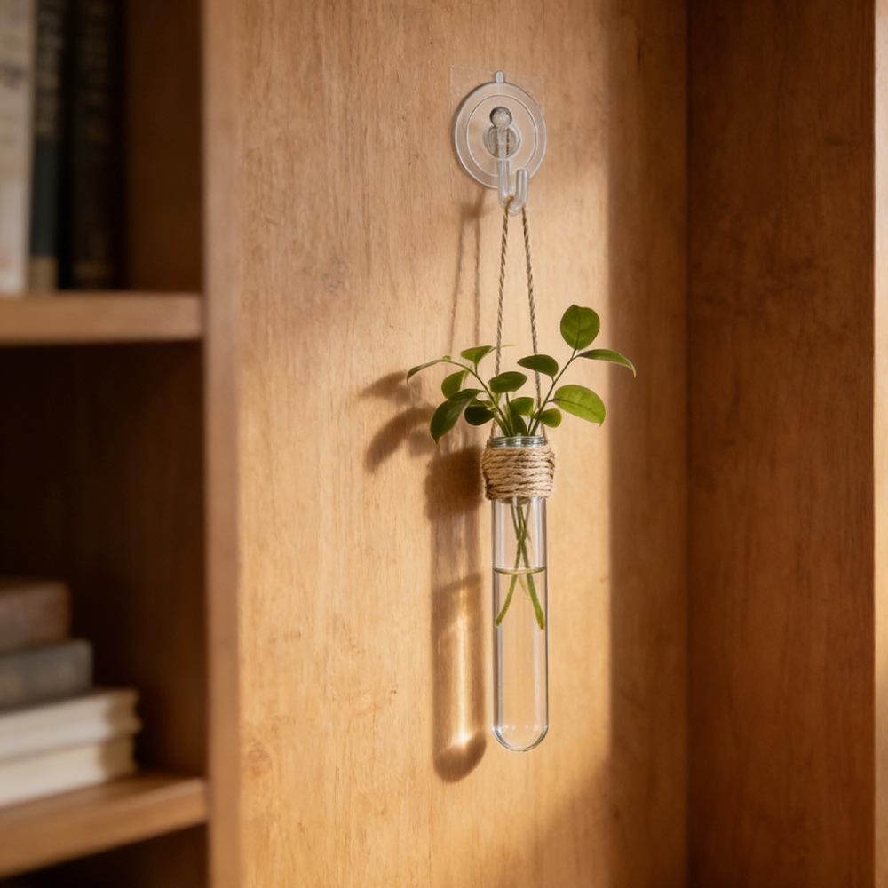 Wall-mounted Test Tube Vase Hemp Rope Hanging Hydroponic Set Simple Nordic Style Punch-free Installation Creative Wall Decoration Home Living Room Soft Decoration