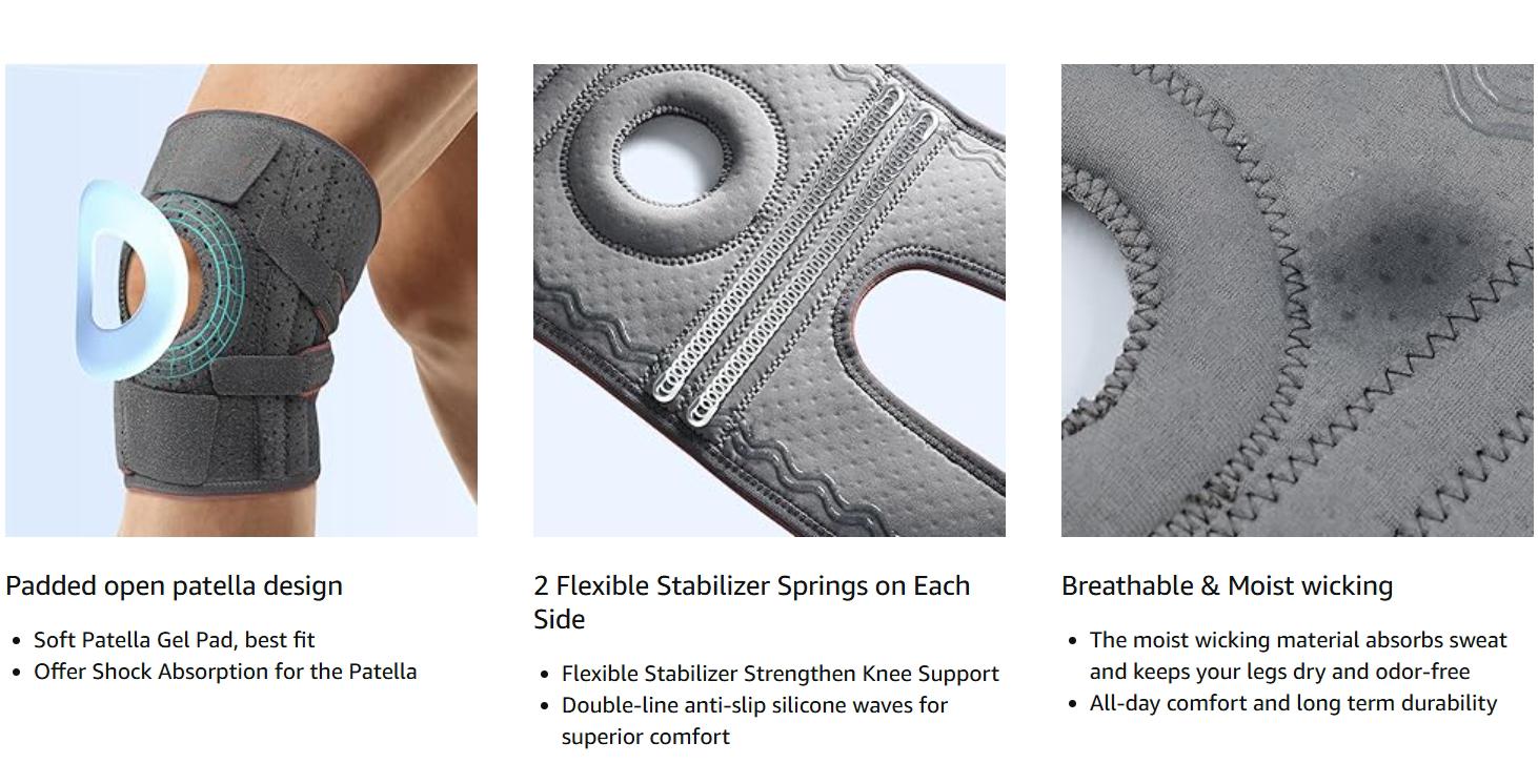 Ollas Professional Sports Knee Brace for Runner Workout Gym Basketball Volleyball Hiking Spicy Dill Knee Pain Relief Adjustable Patellar Belt Breathable Sponge Knee Pads