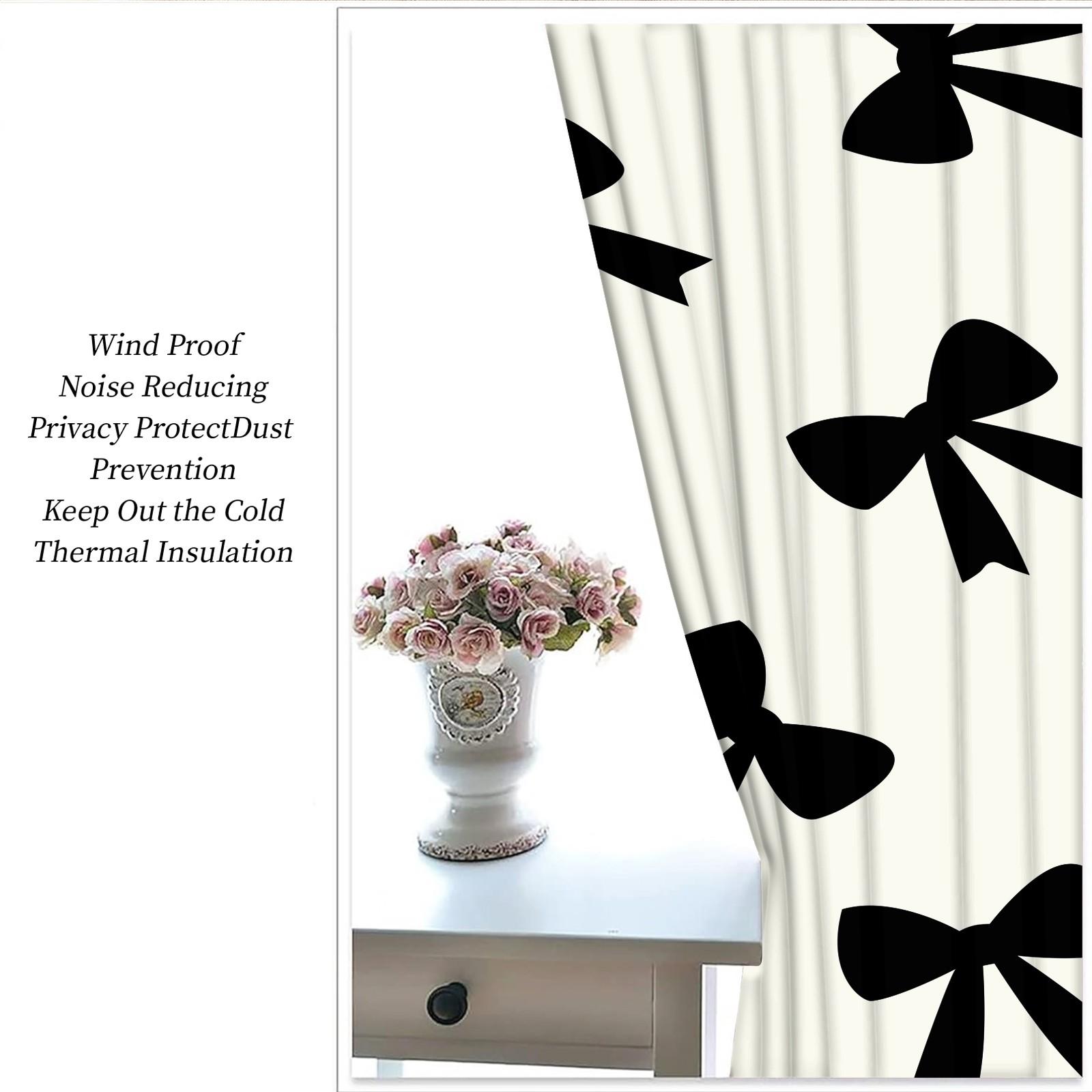 2Pcs INS Style Bow Curtains, Gentle Girly Design, High Shading Smooth Drape, Ideal for Influencer Bedroom Living Room Backdrop Decor