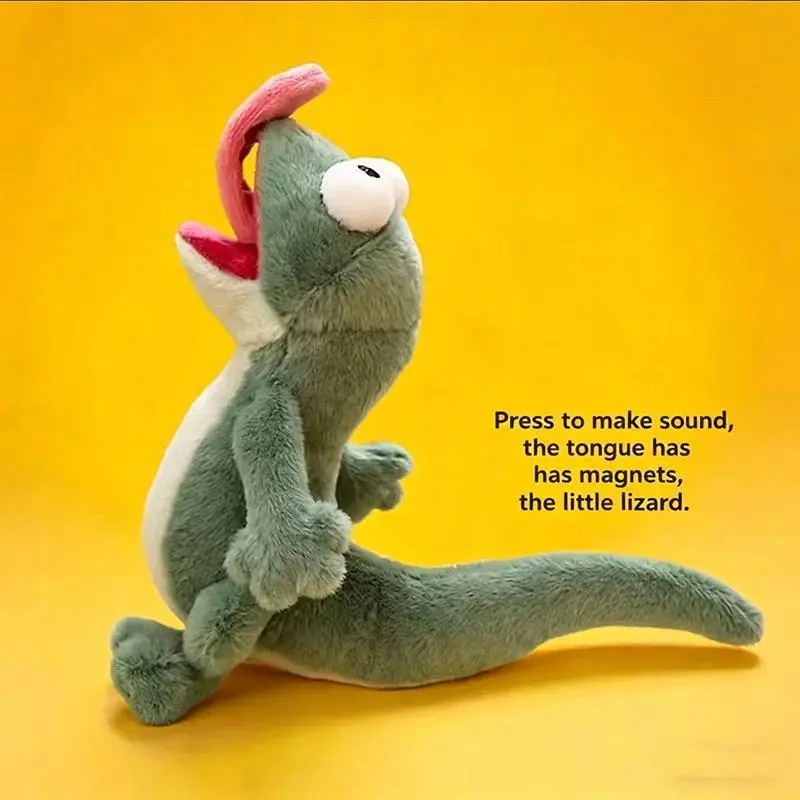 Cute Lizard Plush Toy With Magnetic Tongue Press Sound Squeezable Soft Stuffed Animal Interactive Funny Toy Stress Relief Home