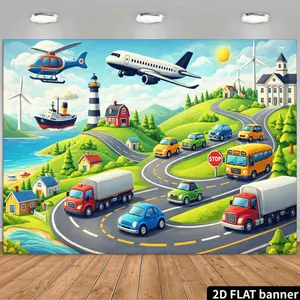 Transportation Theme Backdrop Travel Adventure Backdrop Airplane Ship Helicopter Background Cloth Scenic Tapestry Wall Hanging Photography Background Polyester Fiber Party Event Wedding Graduation Studio Decor Prop Wall