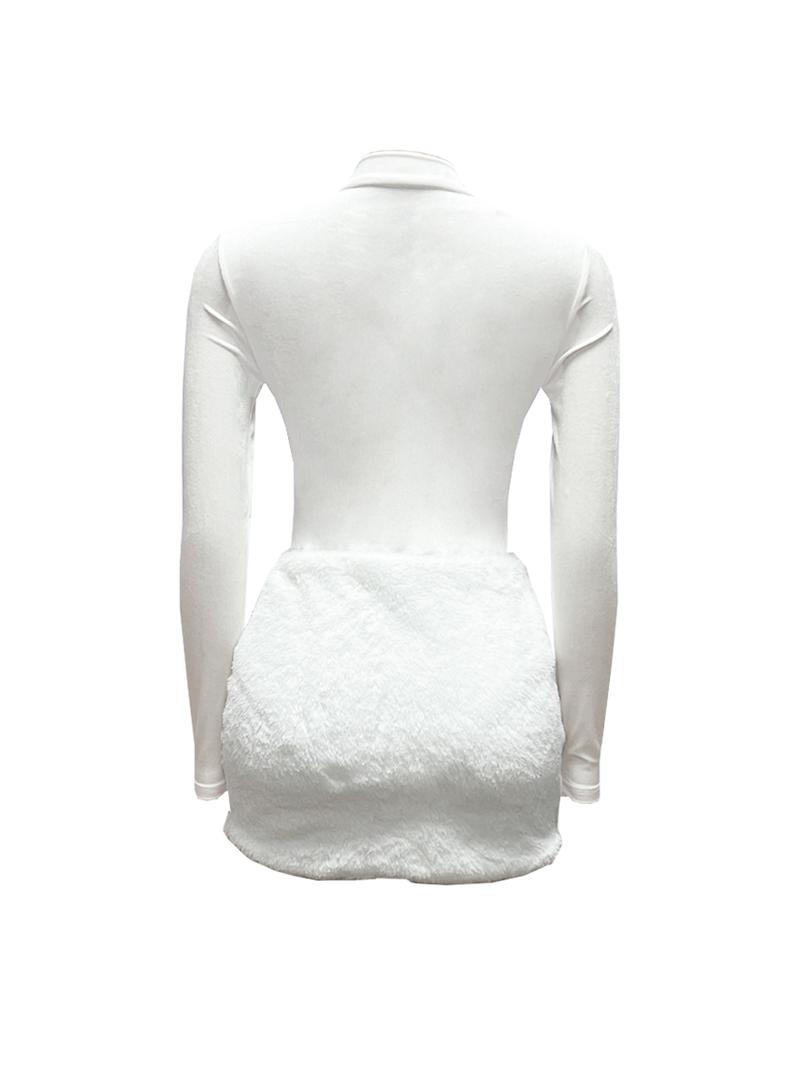 Women's Fashionable Sexy Slim-Fit Bodysuit & Plush Short Skirt Set, Stylish & Versatile Design Two-Piece Set for Autumn and Winter