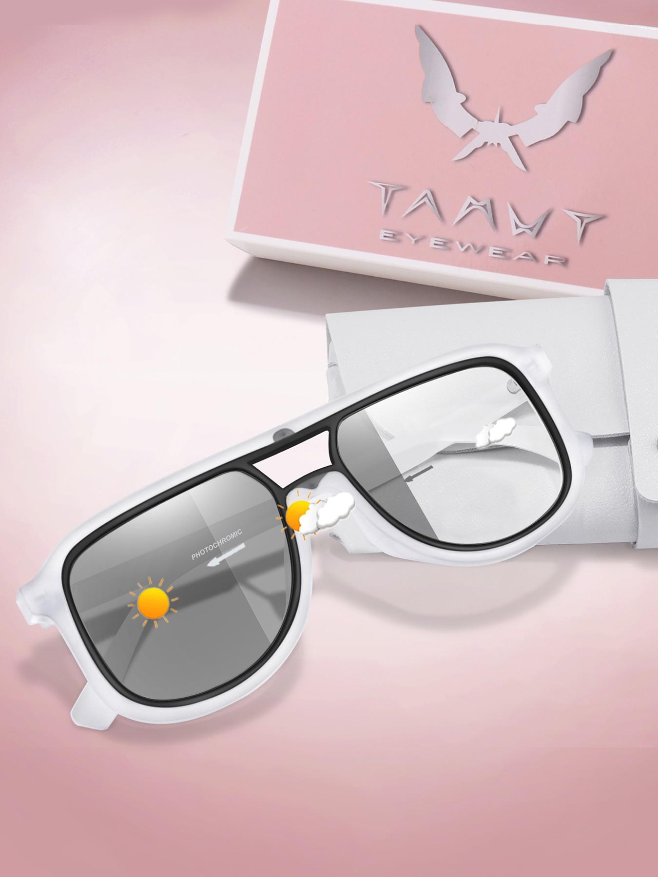 Unisex Colorful Photochromic Sunglasses, Bohemian Style Fashion Eyewear, Casual Plastic Frame, All-Season Decorative Lens