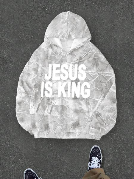 Jesus Is King Unisex Casual Graphic Hoodie, Branch Print Long Sleeve Loose Fit, Fall Fashion Street Style Womenswear