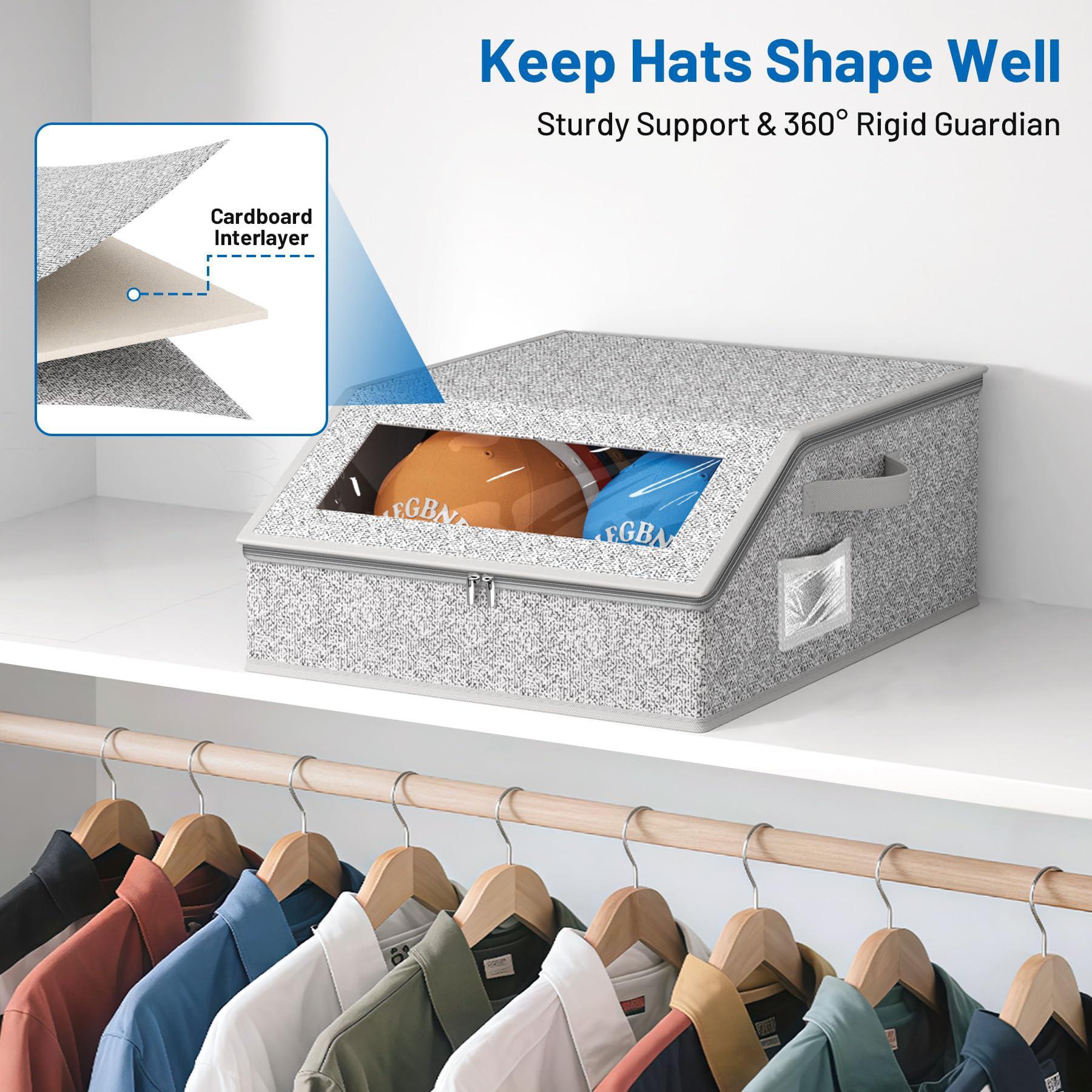 Large Capacity Baseball Cap Storage Box, Holds 24/48 Hats, Fabric Material, Zipper Closure, Foldable, Collapsible Design Boxes, Ideal for Home Organization, Display Box, Foldable Storage Boxes