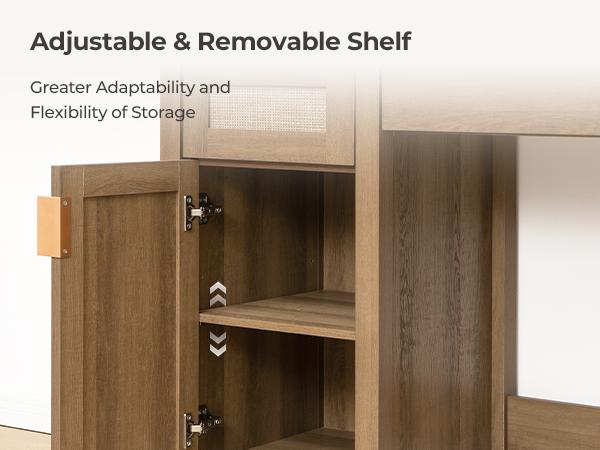 SICOTAS Rattan Vanity Home Office Desk - 52" Large Farmhouse Boho Makeup Vanity Dressing Table with 3 Drawers & 2 Storage Cabinets,  Vanities Desk for Makeup Room, Home Office, Natural Oak