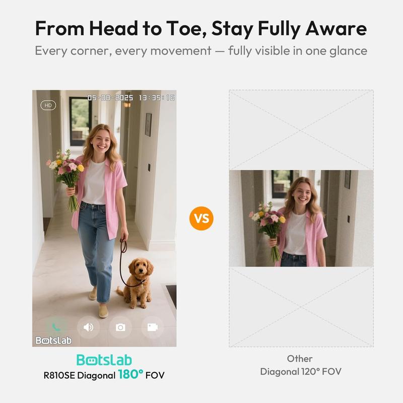 Botslab 5/3MP Doorbell Camera Wireless, 360° Panoramic View, No Monthly Fee, 1:1 Head to Toe, 5MP Video Doorbell Battery, 2.4GHz Home, doorbell camera