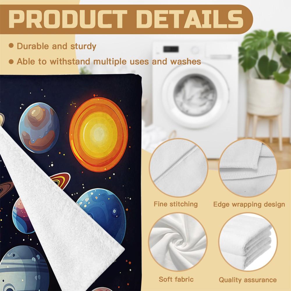Cute Planets Graphic Beach Towel, Quick Dry Microfiber Towel with High Absorbency, Sand Proof Pool Towel for Kids Adults, Space Themed Beach Accessory