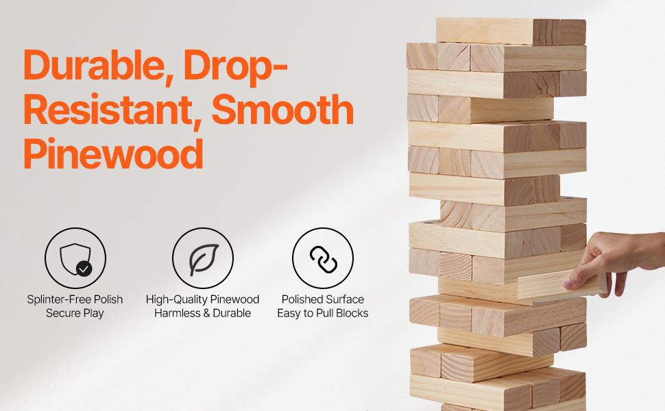 VEVOR Tumbling Timber Toy, 54 Blocks Large Tumble Tower Blocks Game, Pine Wood Tumbling Tower Game with Carry Bag and Scoreboard, Wooden Stacking Game, Tumble Tower Family Games for Indoor/Outdoor