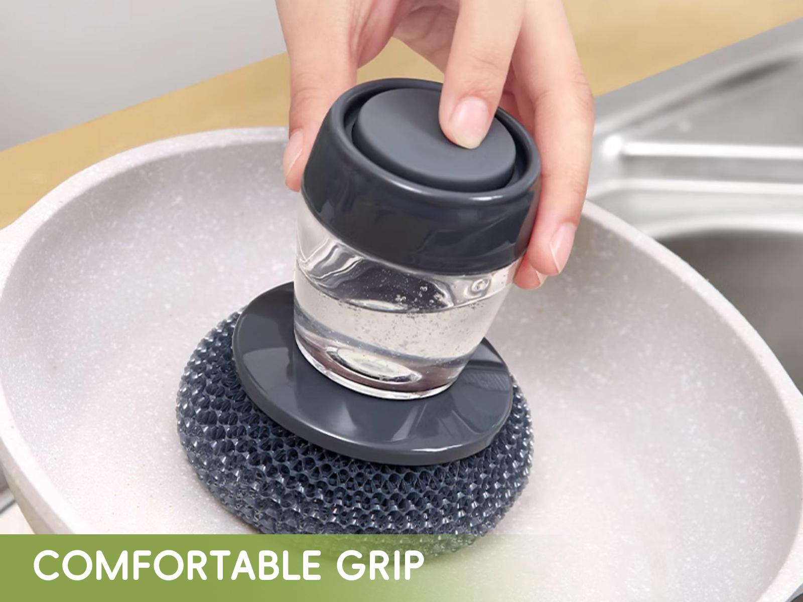 Automatic Liquid Filling Comfort Handle Soap Dispense Palm Brush for Kitchen Sink Pot Bowl Cleaning,tackle tough stain,kitchen stove Cleaning,grease removal,brush applicator,glove brush Squeegee