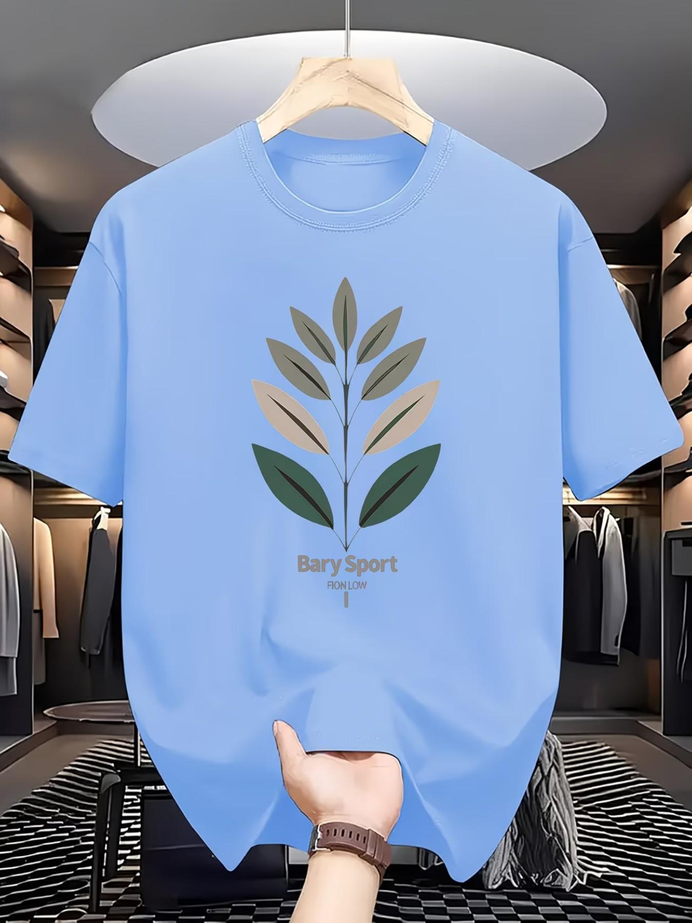 Men's Summer Casual Leaf Letter Pattern High-Quality Fitted Fashion T-Shirt, Perfect for Summer, Essential for All Seasons