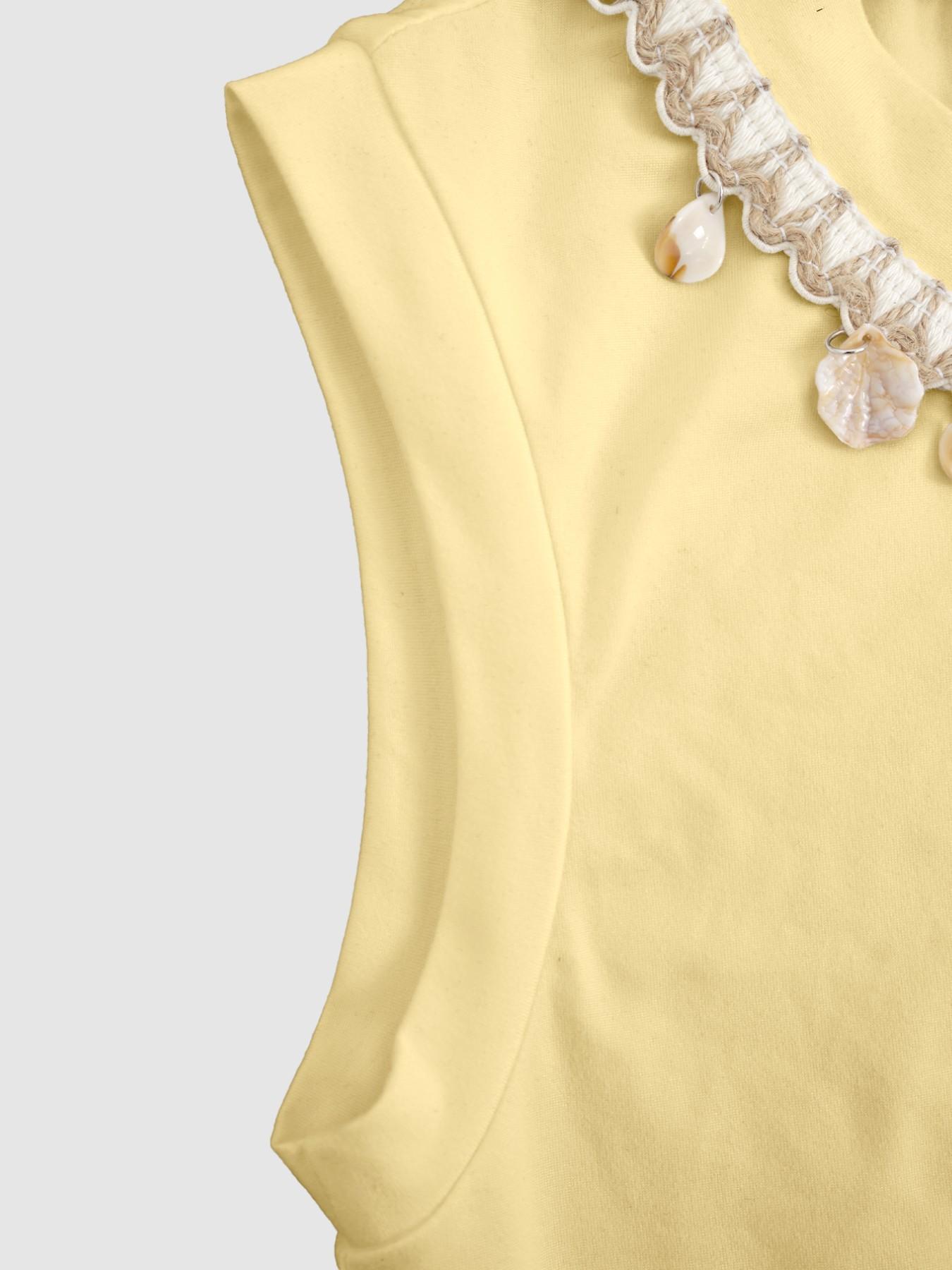 Women's top vest, white shell woven collar, casual and elegant vest