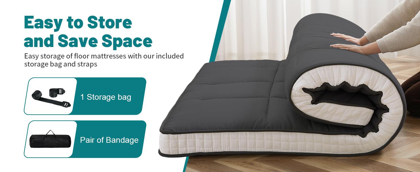 Lilypelle Japanese Floor Mattress Futon Mattress, Thicken Roll up Sleeping Mattress Tatami Mat Floor Bed, Foldable & Portable Camping Mattress with Storage Bag, Twin Full Queen Lilypelle Japanese Floor Mattress Futon Mattress, Thicken Roll up Sleeping Mattress Tatami Mat Floor Bed, Foldable & Portable Camping Mattress with Storage Bag, Twin Full Queen
