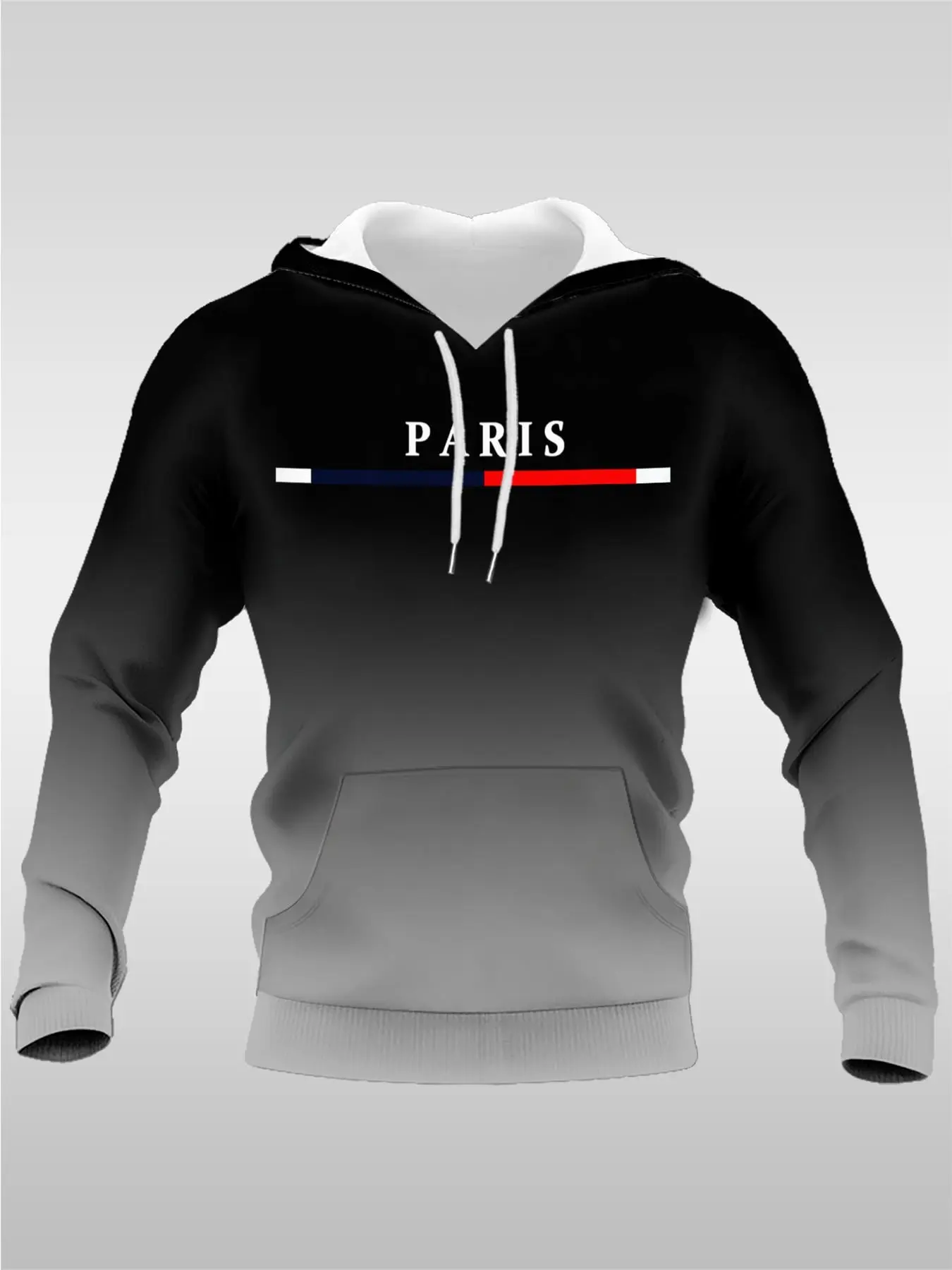 Paris Striped Print Commuter Top, Gradient Sport Sweatshirt, French Casual Hooded Pullover, Letter Design Daily Wear, Versatile Outerwear