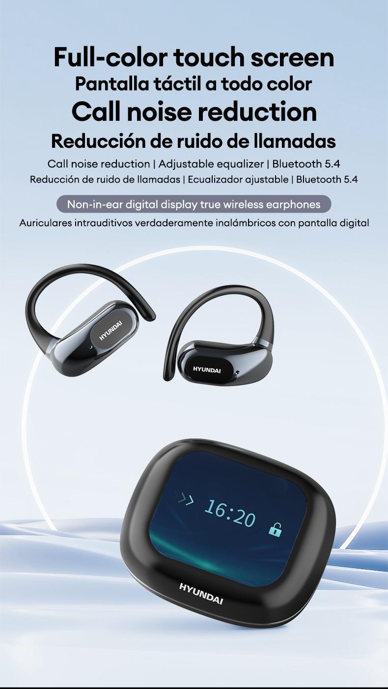 HYUNDAI OpenAir Ultra  Intelligent Earphones, Full-Color Touch Display Bluetooth Earbuds ，Dynamic Stereo Sound Earbuds with ENC Call Noise Canceling Mic