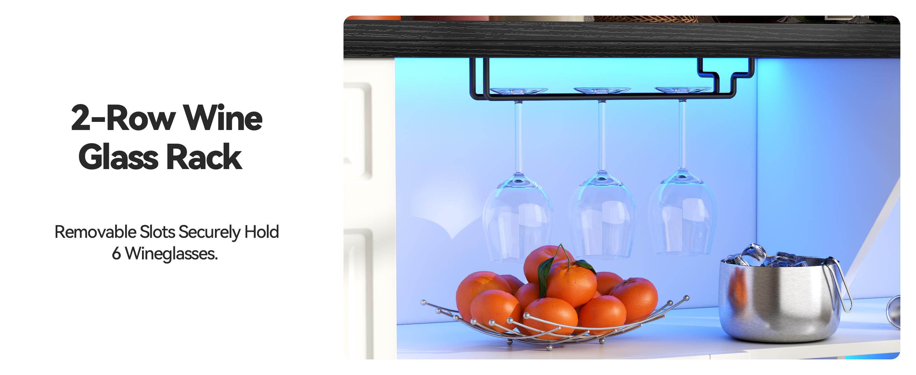 Liquor Cabinet with LED Light, Kitchen Coffee Bar Cabinet with Glass Rack and Removable Wine Racks, Wine Bar Cabinet with Glass Door, Home Bar with Storage