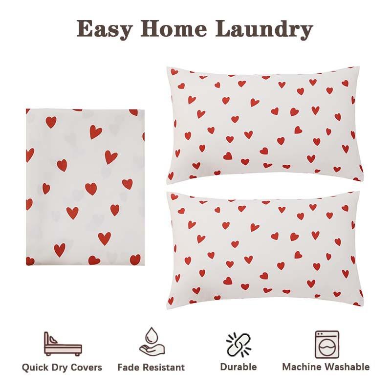 3-Piece Red Small Heart Print Duvet Cover Set, Includes 1 Duvet Cover and 2 Pillowcases (Without Insert), Soft and Comfortable, Machine Washable for Easy Care, Ideal Gift.
