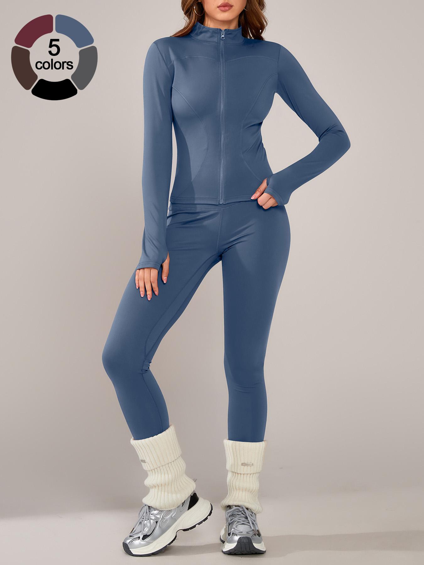 Women's Breathable Sporty Yoga Set, Tight-Fitting High Waist Pants & Long Sleeve Jacket for Fall & Winter, Clothes Set for Gym Outdoor Running