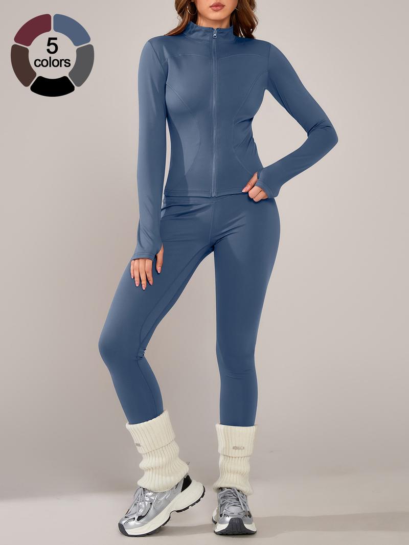 Women's Sporty Yoga Set, High Waist Tight-Fitting Pants, Breathable Long Sleeve Jacket, Fall & Winter Gym Outdoor Running, Yoga Clothes Set