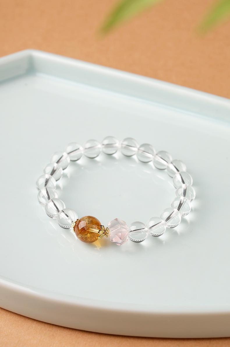 [Pure Spirit Realm] crystal bracelet, white crystal yellow citrine, unisex, daily wear gift, natural stone, clarity calm balance symbol